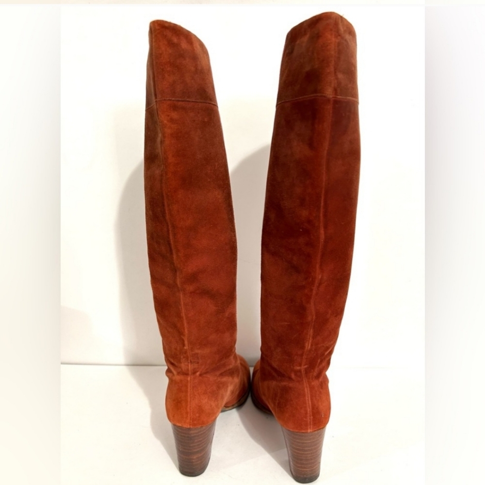 Beautiful 1970s Knee Boots, Genuine Suede Burnt Orange Stacked Heel Size 6 - Picture 8 of 16